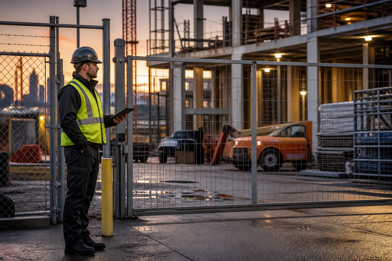 Security officer documenting controlled access at a construction site